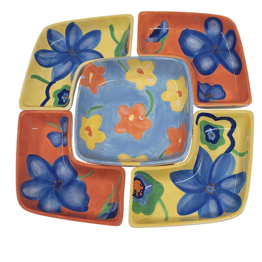Avon China 5 Piece Hand Painted Floral Ceramic Chip and‎ Dip Serving Set Multi